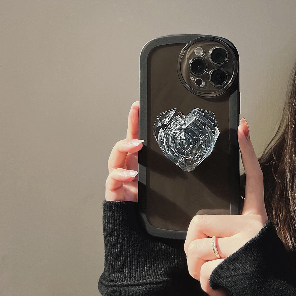 Crystal Love Resin Heart Pop Stone Holder with Transparent Camera Protection